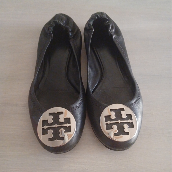 Tory Burch Shoes - Tory Burch Black Flats - Silver Medallion Hardware